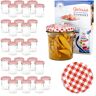 Van Well Set van 30 inmaakpotten, 350 ml, deksel, rood-wit geruit incl. receptenboekje, inmaakpotten voor fruit en jam, weckpotten, potten