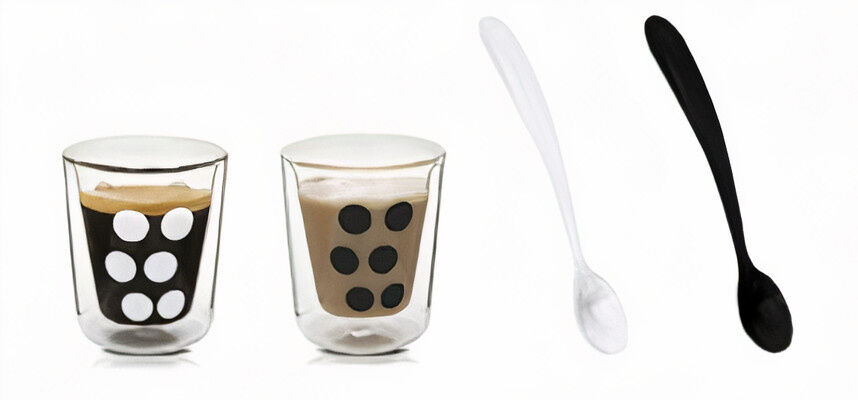 Zak!Designs espressoglazen Dot Dot met lepel 75 ml 4 delig - Zwart,Wit