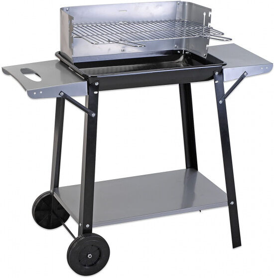 BBQ barbecue op wielen zilver staal 90 cm - Zilver