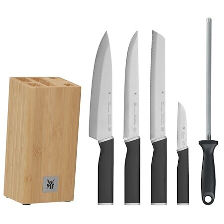 WMF Kineo Knivsett med 4 kniver, 1 knivblokk og 1 knivstål