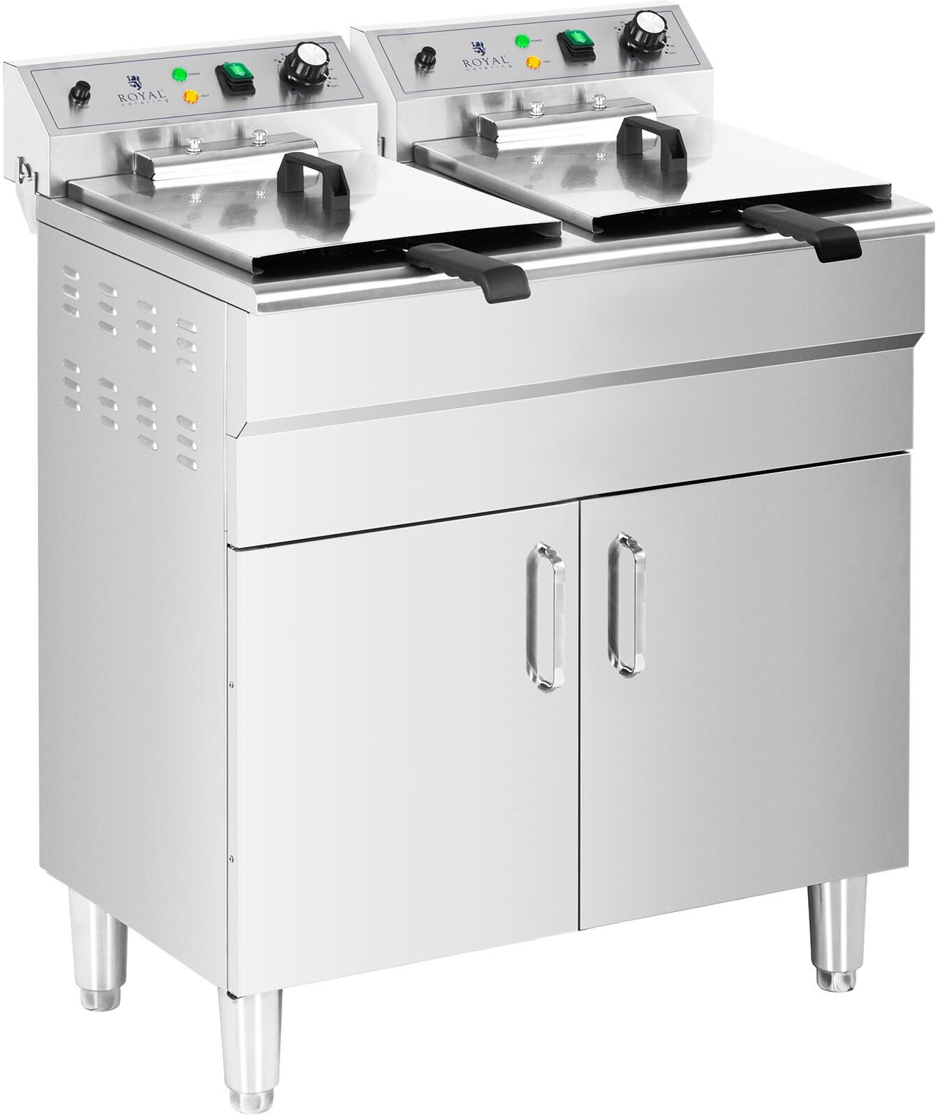 Royal Catering Dobbel frityrkoker - 26 l - 10 000 W - avløpsventil - kald sone - med underskap 10012010