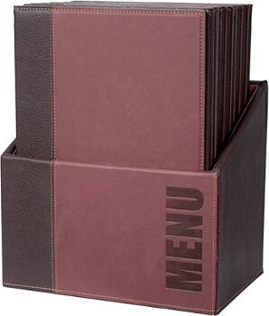 Securit Conjunto Caixa + 20 Capas de Menu A4 Trendy Bordô (Pele Sintética - 35 x 28 x 20 cm)