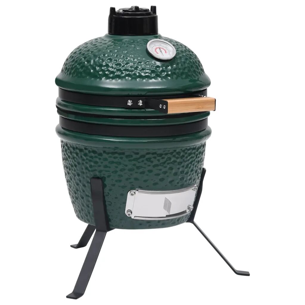 vidaXL Grătar cu afumătoare 2-în-1 Kamado, verde, 56 cm, ceramică