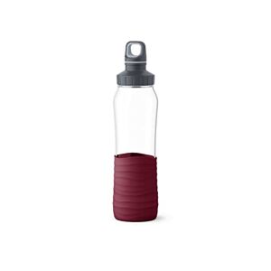 Emsa N31007 Drink2Go Glass Drinking Bottle Capacity 0.7 Litres Screw Cap 100% Leak-Proof Dishwasher Safe Wine Red