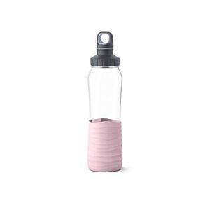 Emsa N31005 Drink2Go Glass Drinking Bottle Capacity 0.7 Litres Screw Cap 100% Leak-Proof Dishwasher Safe Pink
