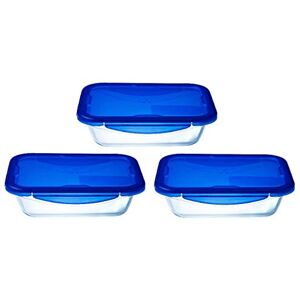 Pyrex&#174; Cook & Go Set of 3 Rectangular Glass Storage Boxes with Airtight and Waterproof Lids – 20 x 15 cm – 0.8L – BPA Free