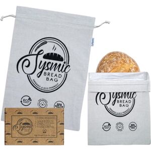 SYSMIC 2 X Reusable Plastic Lined Bread Bags for Homemade Bread to Keep Fresh For Longer Organic Cotton Linen Eco Bread Storage Bag L/XL