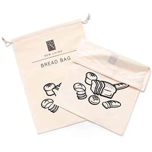 New Living Bread Bag Plastic Lined Size 44x35 cm 2 Pack GOTS Certified Cotton with Food Safe Plastic Lining Bread Bag Single or 2 Pack Makes Bread Last Longer Eco Product Prevent Mouldy Bread (2)