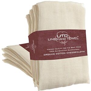 LITO Linen And Towel Cheesecloth 100% Unbleached Organic Cotton Muslin Cloth Pastry Cloth, Cheese Cloth for Straining, Filtering Sauces & Nut Milk Natural Grade 50 Fine Mesh 18 Sq Ft Pack of 2