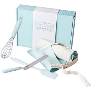 The Great British Bake Off Baking Utensils, Accessories for Baking & Cake Decorating, inc. Apron, Whisk, Spatula & Pallette Knife, Official GBBO Logo, Duck Egg Blue, Silicone Handles, 4pcs