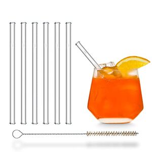 HÅLM Halm Glass Straws - 6 Inch Short Drinking Straws Reusable 6 pcs + Plastic-Free Cleaning Brush - Dishwasher Safe - Eco-Friendly - Made in Germany - Perfect for Tumbler, Cocktails
