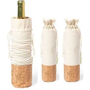 noTrash2003 Set of 3 wine bags, wine bags, bottle bags, made of organic cotton with natural cork base, sustainable bottle carrier presentation, beige, 34 cm x 8 cm, Bottle pocket