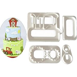 Ranuw 4Pcs Children Tractor Cake Decoration Printing Cookie Cutter Biscuits Mold Soap Stamp Collecting for Kitchen Baking Tool Fondant Stamps Set