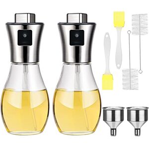 JTOOYS 2Pcs Oil Sprayer Dispenser, 200ml Olive Oil Sprayer Bottle Vinegar Sprayer Transparent Glass Dressing Spray with 2 Funnel & 2 Oil Brush Grilling Oil Bottle for Air Fryer Kitchen Cooking Salad Baking