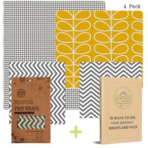 Ecoshack Beeswax Reusable Wrap Paper - 4 Pack Eco Friendly Food Wrapping Sheets - Sustainable Lunch Box Cover and Food Storage - Free E-Book- Small Medium and Large Size - Yellow Grey Colour