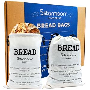 5 star moon Organic Reusable 100% Cotton Bread Bags for Homemade Bread Large, Pack of 2 (13x15-inch) Eco-Friendly, Premium Quality Bread Bags, Easy to Wash, Homemade Bread Storage