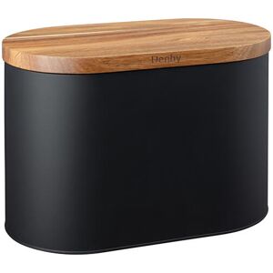 Denby Black Bread Bin With Acacia Lid