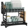 KZOBYD Dish Drying Rack with Drip Tray, 2 Tier Compact Dish Drainer Rack, Plate Drying