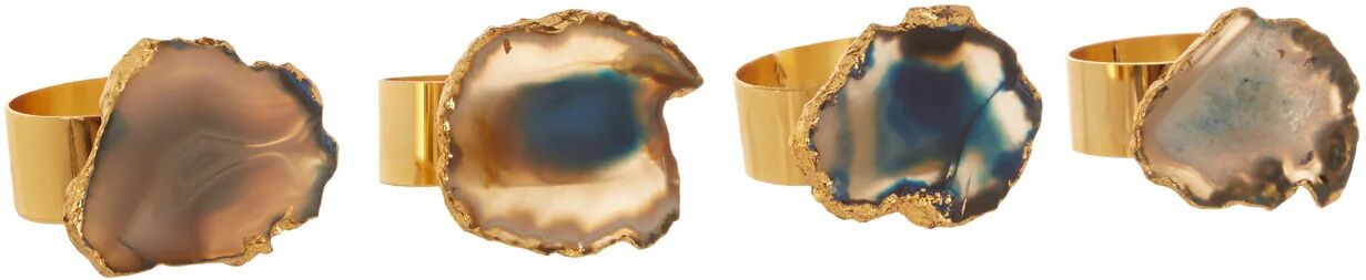 HoF Living Natural & Gold Agate Napkin Rings - Blue & Gold