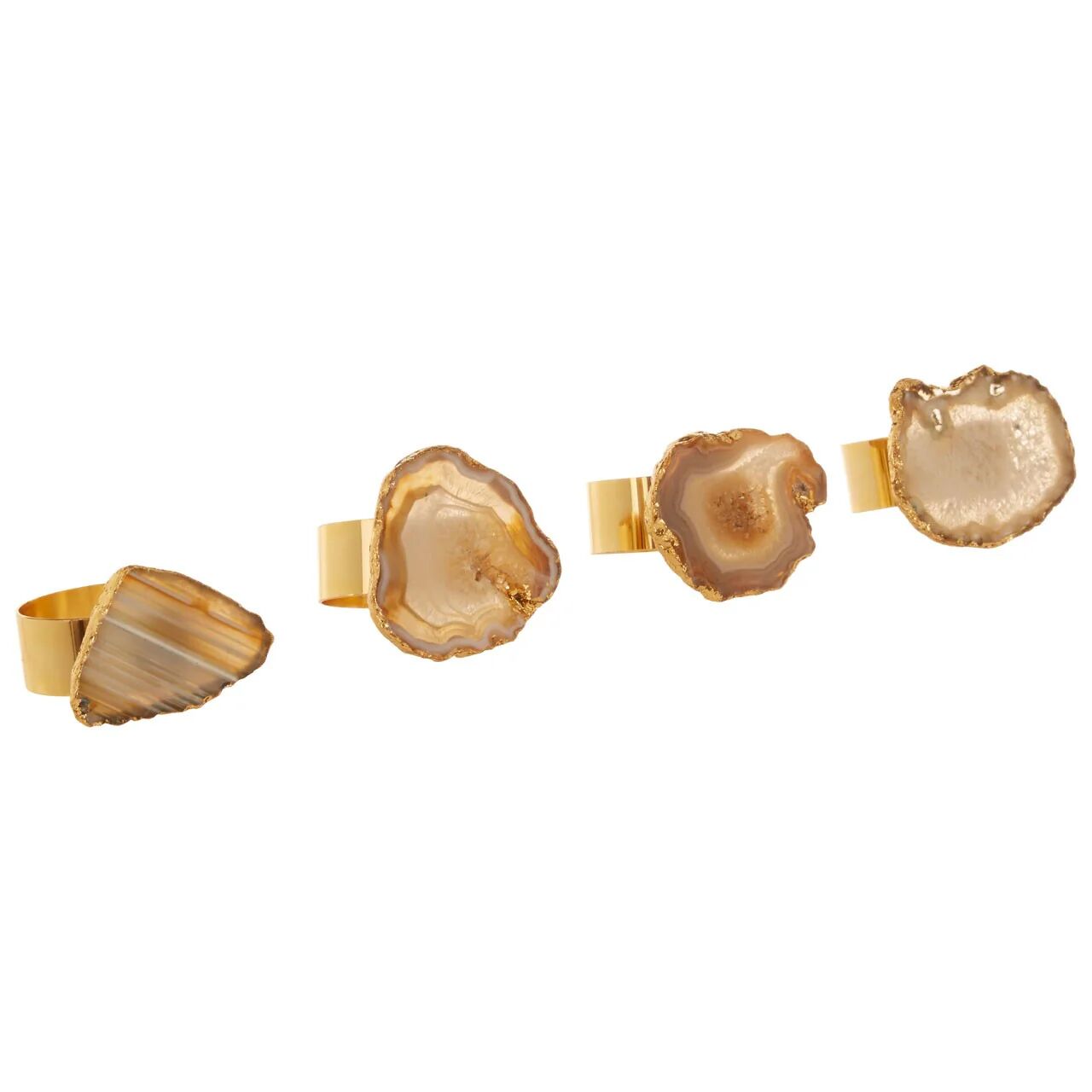 HoF Living Natural & Gold Agate Napkin Rings - Grey & Gold