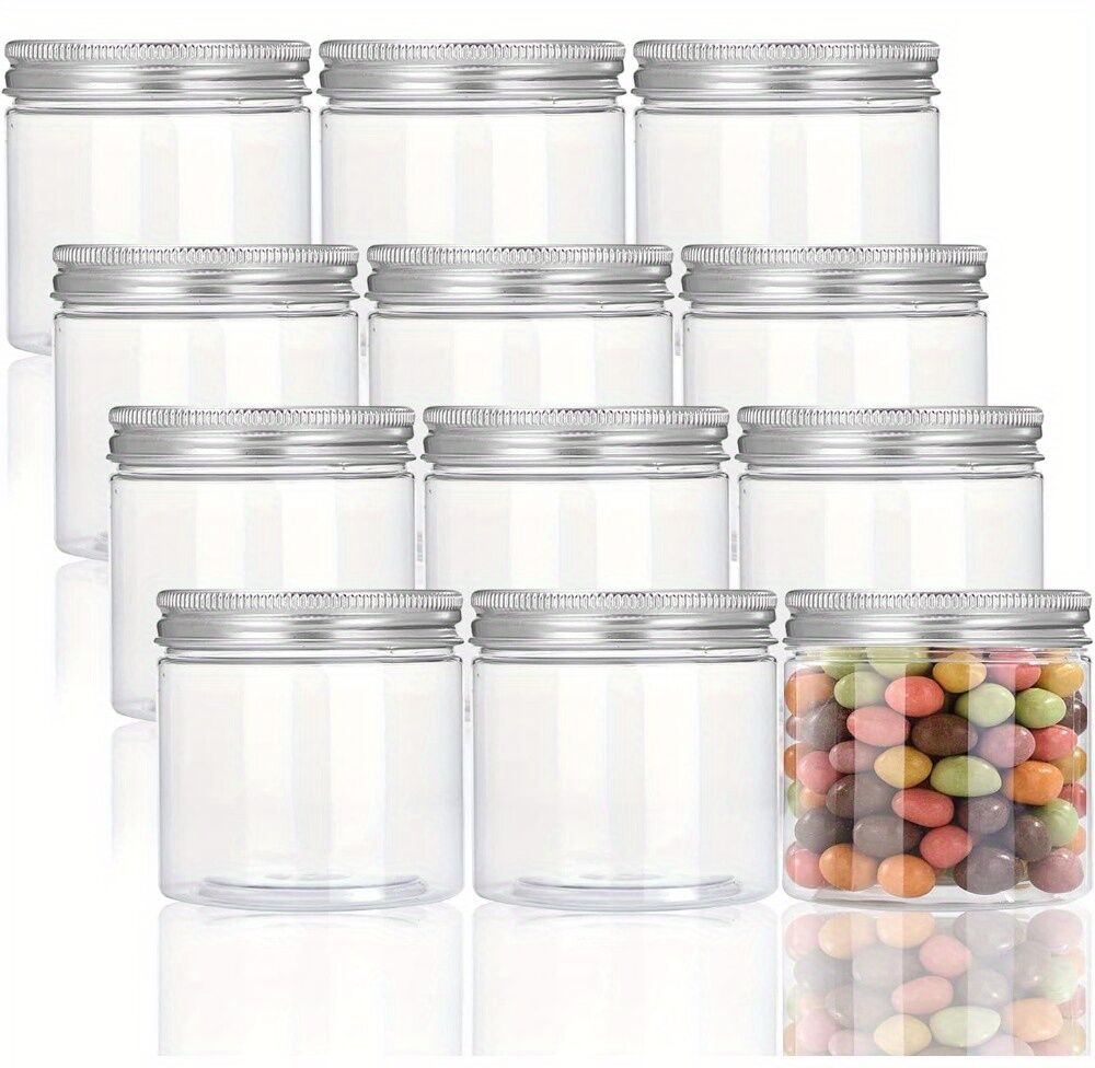 Temu 12pcs Clear Plastic Jars Containers With On Lids, Refillable Wide-mouth Plastic Slime Storage Containers For Beauty Products, Kitchen & Household Storage - Bpa Free (8.45 Ounce)  8.45 Oz