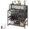 VEVOR Wine Rack Home Bar Table, Industrial Liquor Storage Cabinets with Glass Holder, Bakers Rack Freestanding with Large Capacity for Home Kitchen Dining Room, Hold 12 Bottles of Wine (Gray)