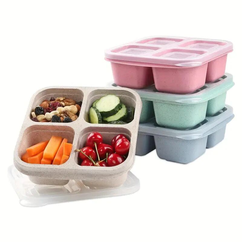 DailySale 4-Pack: Snack Container With 4 Compartments, Divided Bento Lunch Box With Transparent Lids