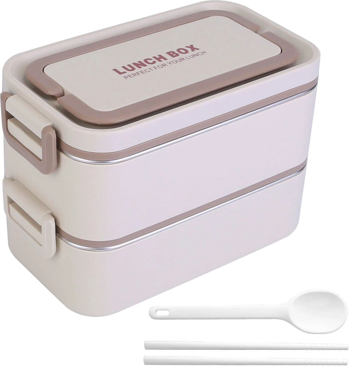 DailySale Bento Lunch Box 3 Stackable Food Container with Chopsticks and Spoon