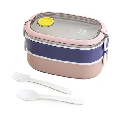 Lille Home 2-Tier Stackable Leakproof Microwavable Bento Lunch Box Food Container With Cutlery Set, BPA Free, 54OZ, Med Pink