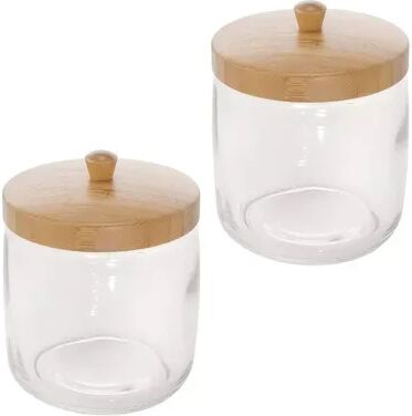 mDesign Round Glass Apothecary Canister Jar/Wood Lid, 2 Pack, Clear/Natural, Multicolor