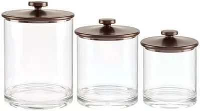 mDesign Plastic Apothecary Canister Jar Organizer - Set of 3 - Clear/Bronze, Beige Over