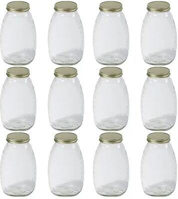 Little Giant 32 Ounce Beekeeping Honey Glass Skep Jar w/ Airtight Lid (12 Pack), Multicolor