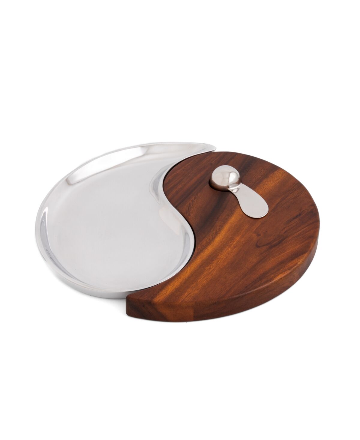 Nambe Yin Yang Cheese Board with Spreader, 2 Piece Set - Silver