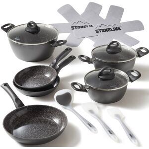 STONELINE Topf-Set, Aluminium, (Set, 14 tlg., Bratentopf 22 cm, je 1 Kochtopf... anthrazit