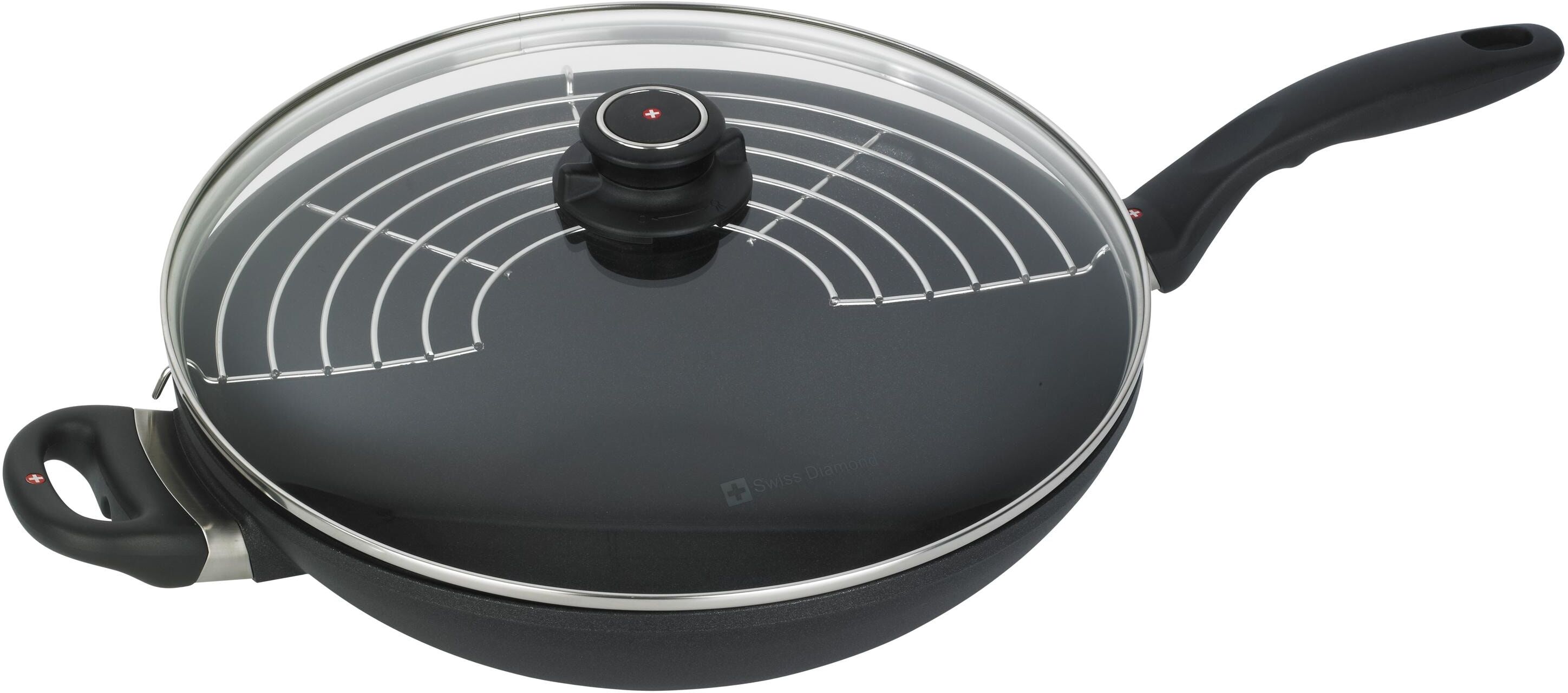 Swiss Diamond Wok »XD Induktion mit Deckel und Gitter 32 cm«, Aluminium, (2... silberfarben