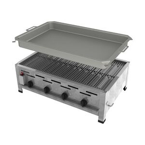 ChattenGlut Professional Gastrobräter 4-flammig Tischgerät 18,0 kW mit Gewerberegler und SBS 810x530x270mm mit Rost und Pfanne