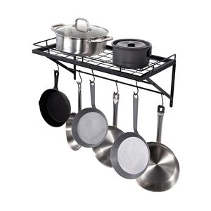 VEVOR Hängend Topf-Rack 61 cm Topf- und Pfannen-Hängeregal, Topf- und Pfannenaufhänger mit 12 S-Haken, 24,94 kg Ladegewicht, Topfhalter Wand ideal für Pfannen, Utensilien, Kochgeschirr in der Küche