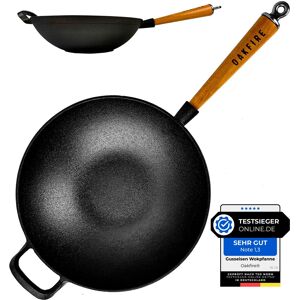 Oakfire Wokpfanne Gusseisen Induktion 31cm Groß Grill Wok Pfanne Holzgriff Cast - Wie Neu Nicht Emailliert Gusseisen Wok