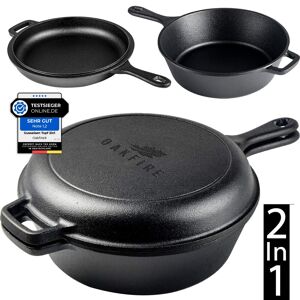 Oakfire Gusseisen Topf 2in1 Mit Pfanne, Ø26cm 3.0l, Casserole, Mit Anti-Haft - Sehr Gut Schwarz 3.0 Liter Casserole