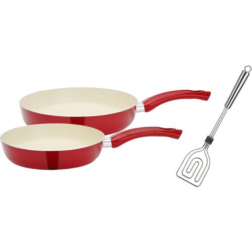 Pfannen-Set GSW "CERAMICA beige" Pfannen Gr. Ø 28 cm, rot Pfannensets Induktion