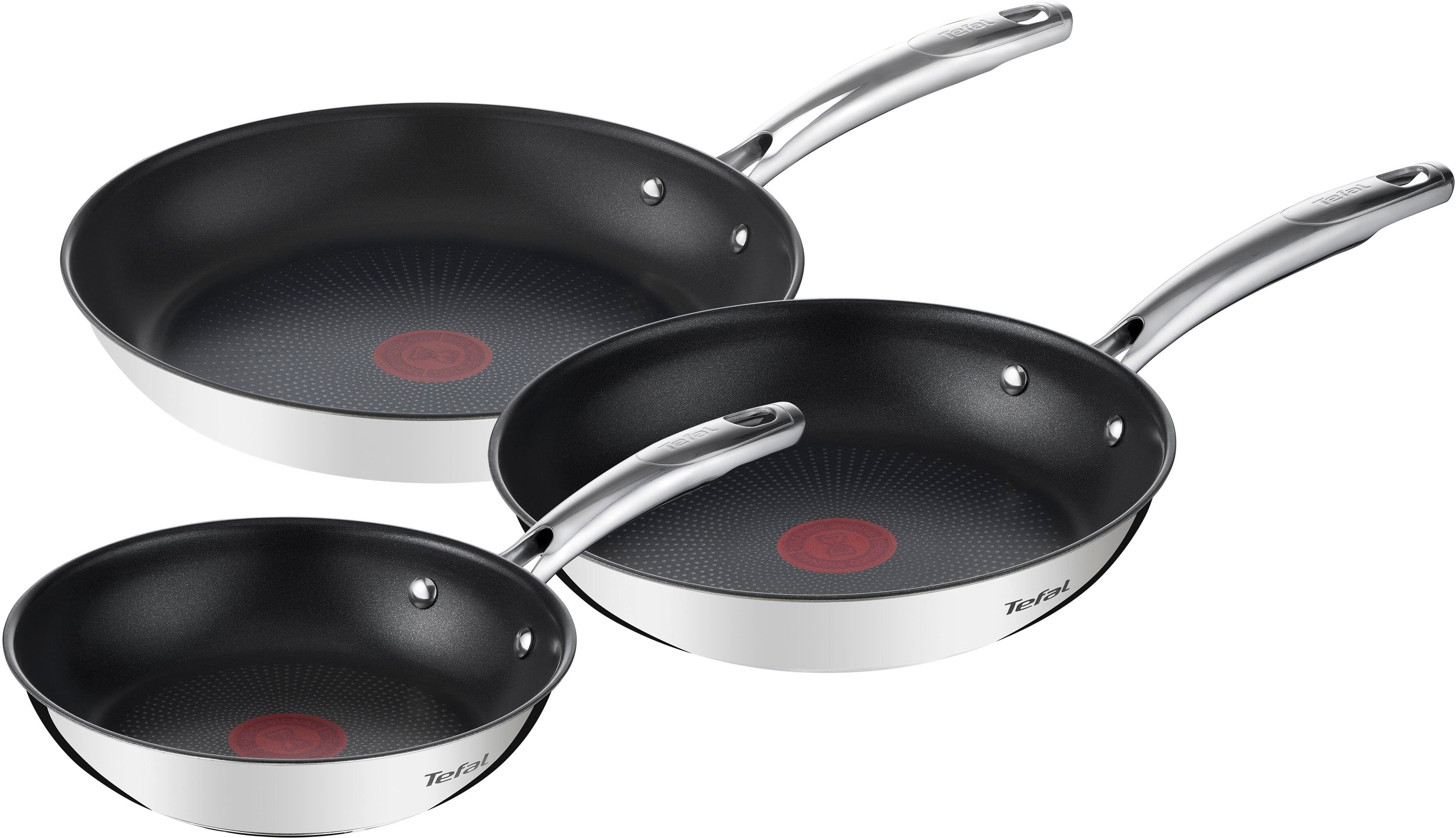 Pfannen-Set TEFAL "Duetto+" Pfannen Gr. Ø 28 cm, schwarz (schwarz, edelstahl) Pfannensets Premium Edelstahl, Induktionspfanne, Temperaturanzeiger