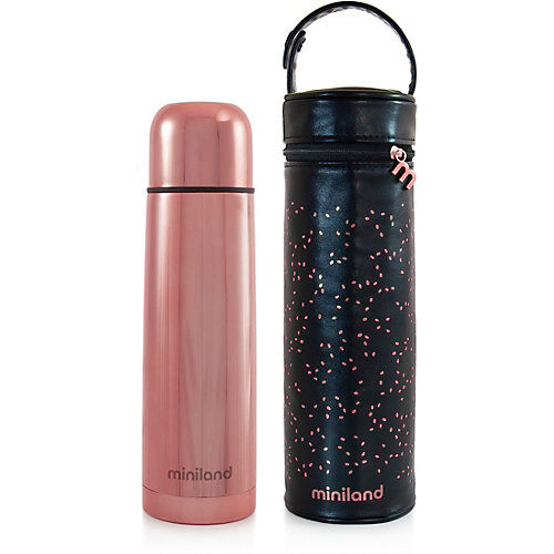 Miniland Thermoflasche Deluxe Thermo inkl. Isoliertasche, 500 ml, rosa, 2-tlg.