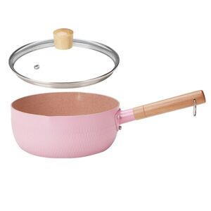 shopnbutik 22cm With Cover Boil Instant Noodles Non-Stick Pan Baby Food Supplement Pan Maifan Stone Small Milk Pot(Pink)
