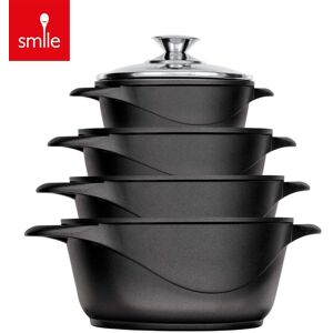 Smile 10-delt stekepannesett - Sett med Kjøkkenutstyr - non-stick-belegg - støpt aluminium - induksjon - gass - svart