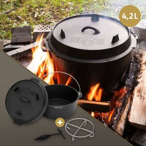 ECD-Germany Dutch Oven Set BBQ 4,2L sort støbejern med lågløfter og bordskåner BBQ#BOSS