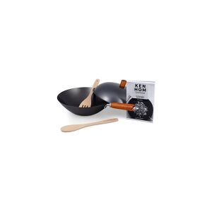 Kenhom Ken Hom KH331051, Rund, Wok/Stirfry pande, Sort, Kulstofstål, Metal, Keramisk, Gas, Halogen, Induktion