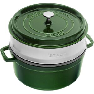 Staub La Cocotte Med dampindsats 26 cm / 5,25 l, Rund, Basilikum-Grøn, Støbejern