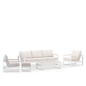 Defora Home Set jardin 5 plazas y reposapies aluminio blanco, efecto madera