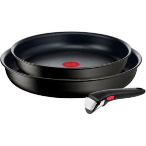 Set de sartenes  Tefal C42202S2A, 2 unidades, 20/26 cm, Para todo tipo de  cocinas, Revestimiento antiadherente, Aluminio, Negro