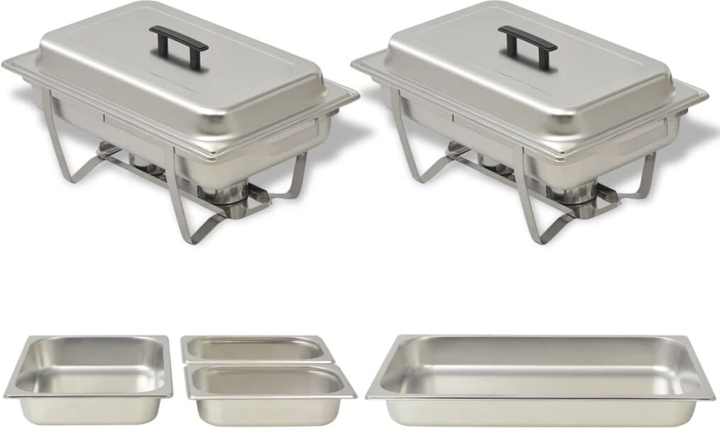 vidaXL Set calentador de comida para buffet 2 piezas acero inoxidable